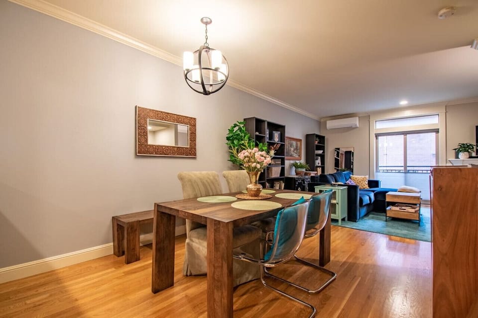 The large dining room table has plenty of room for all your guests.