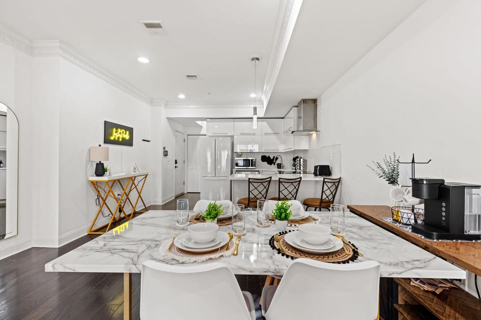 Flow effortlessly from dining to kitchen in our interconnected space