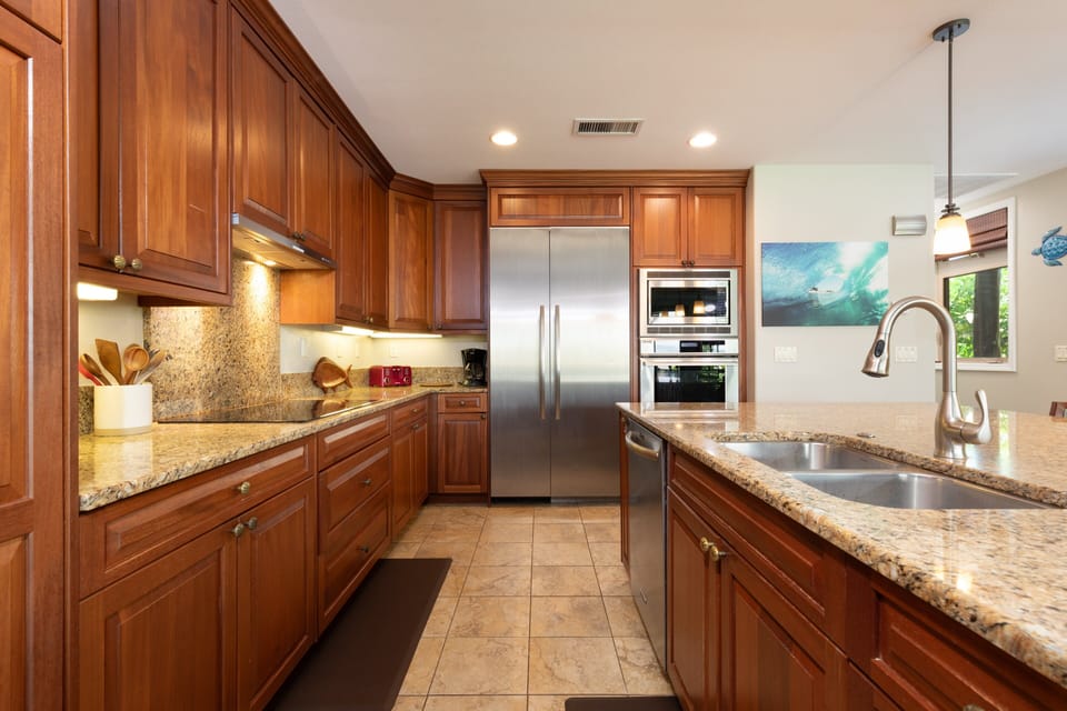 Stocked Gourmet kitchen with a wonderful supply of spices and oils
