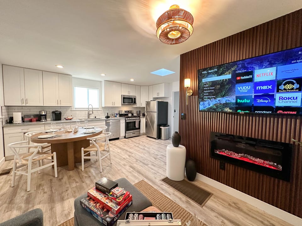 Indulge in the ultimate relaxation experience with our fireplace and TV combo.
