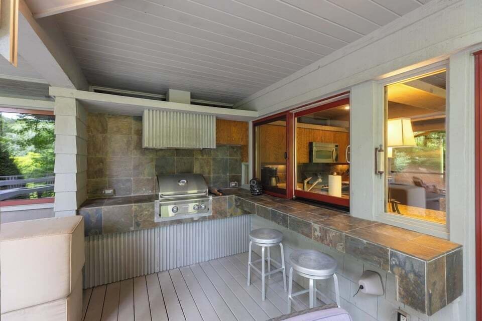 Outdoor Grilling Station With Kitchen Pass-Through