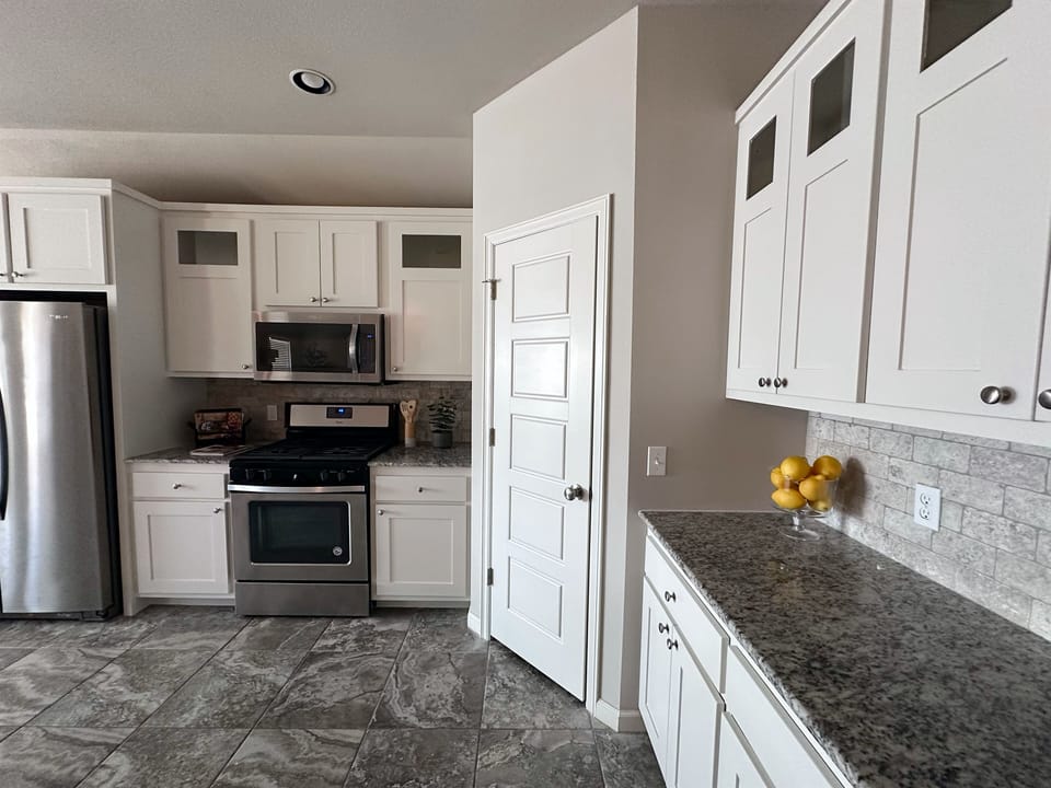 Plenty of cabinet and storage space.