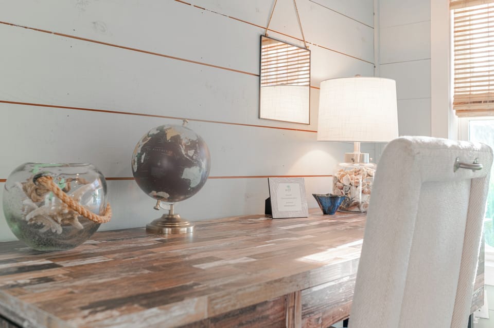 Work space with desk and chair for remote work or simply browsing the Internet