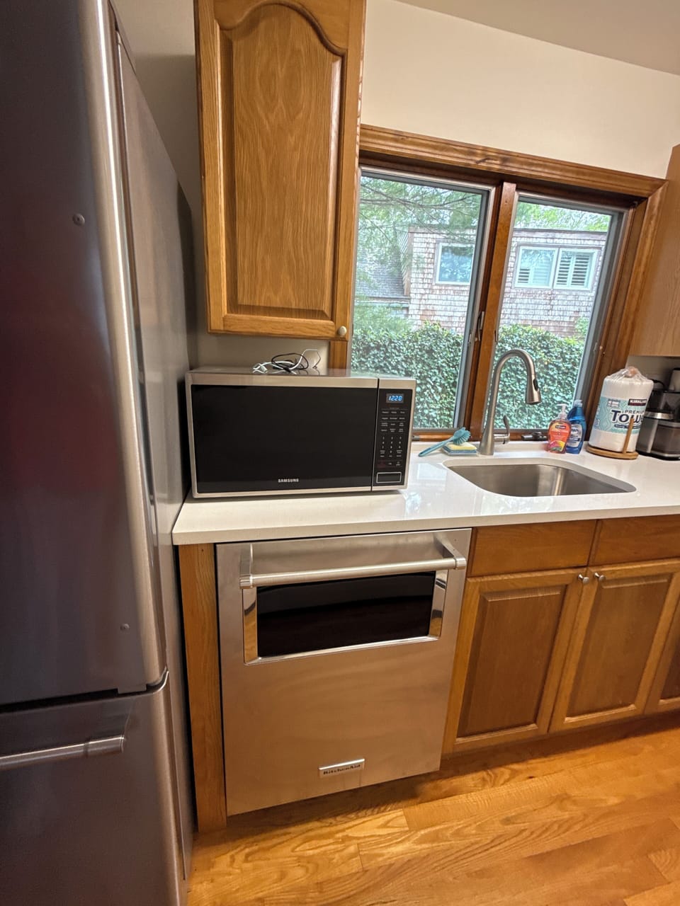 Full size Microwave and dishwasher.