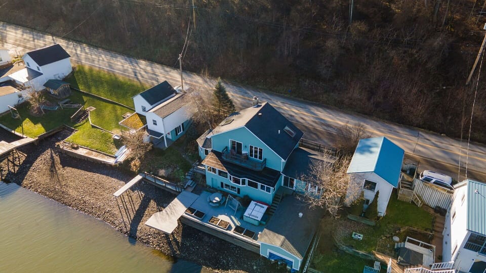 Aerial view of house during off-peak season.