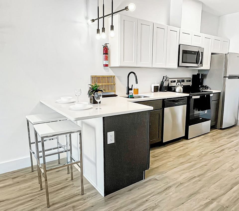 Open-concept kitchen - fully-stocked with all your necessary kitchen essentials 