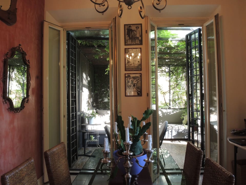 Looking out to the terrace from the dining room.