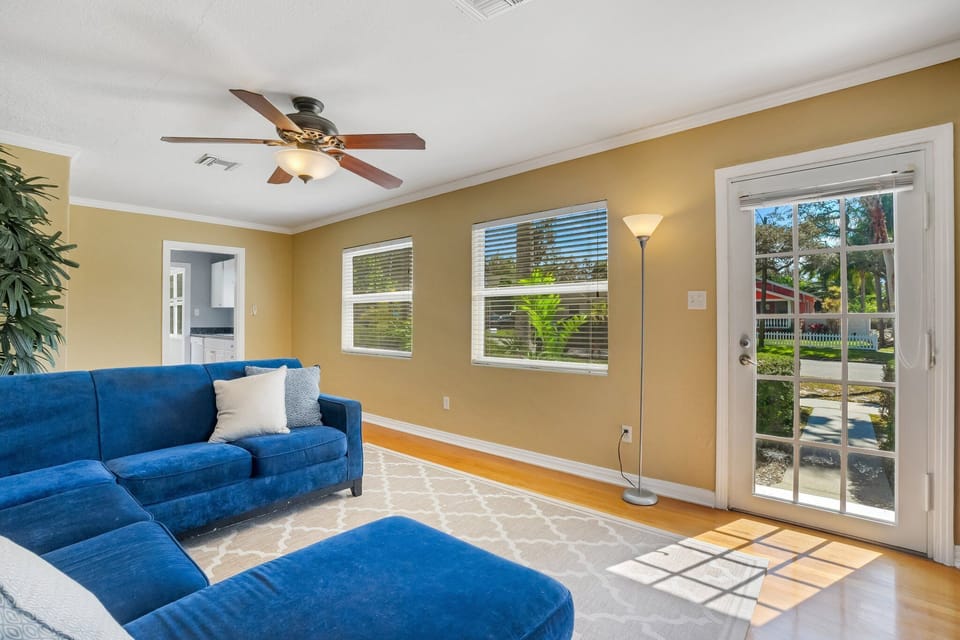 Spacious living room with natural light coming in