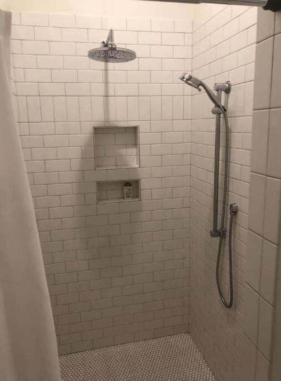 Large Standup shower with rain-head and adjustable handheld showerhead 