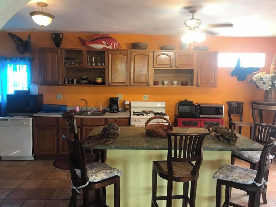 Kitchen with marble Island dining table