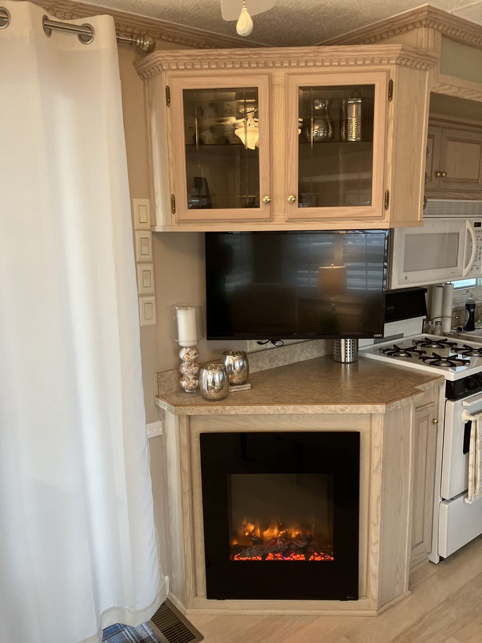 Romantic fireplace can be used with or without heat.