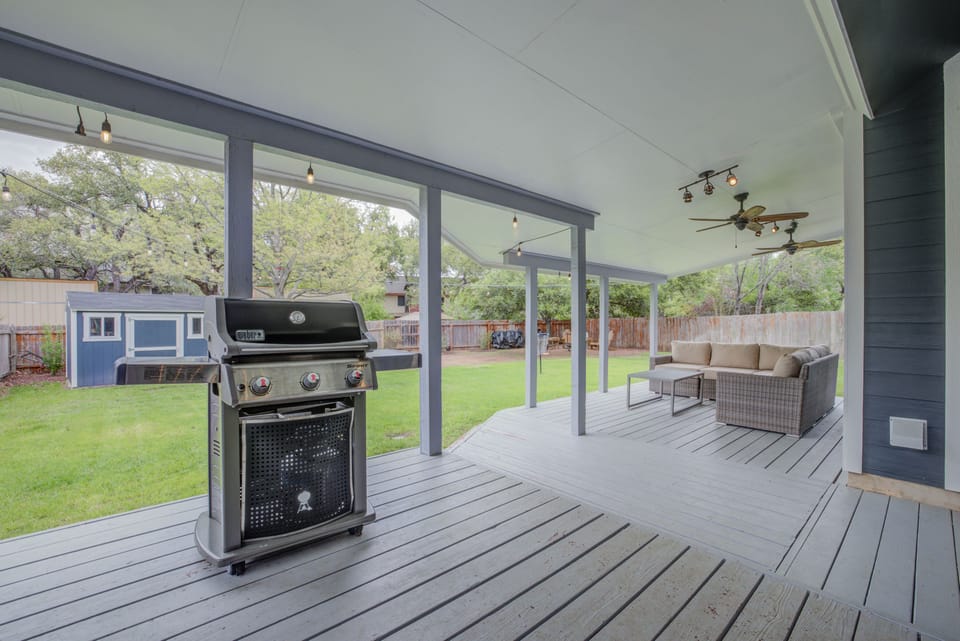 Covered porch and large backyard 
