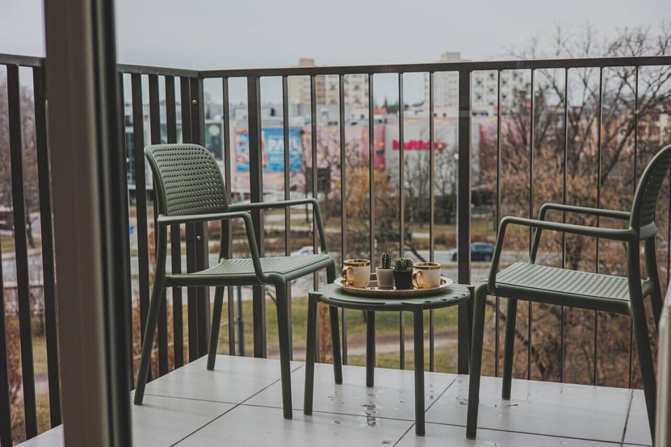 Coffee table on the terrace overlooking the city