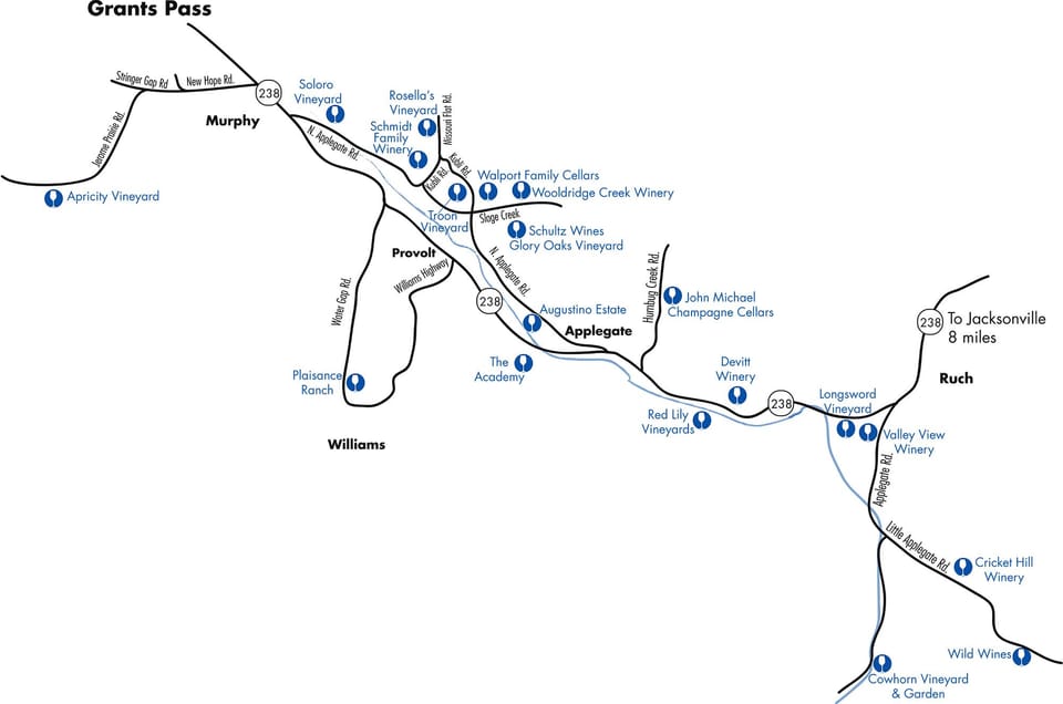 Map of greater Applegate Valley wineries! 
