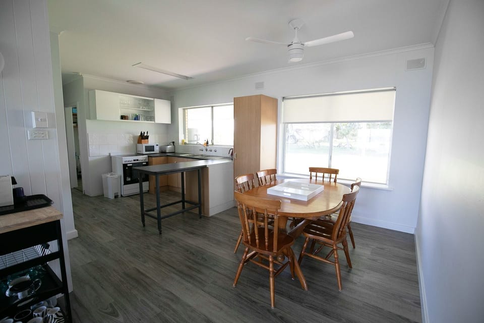 The kitchen and indoor dining