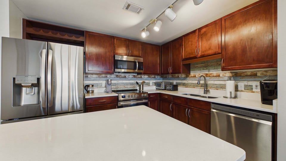 Full kitchen with updated applianced and coffee essentials