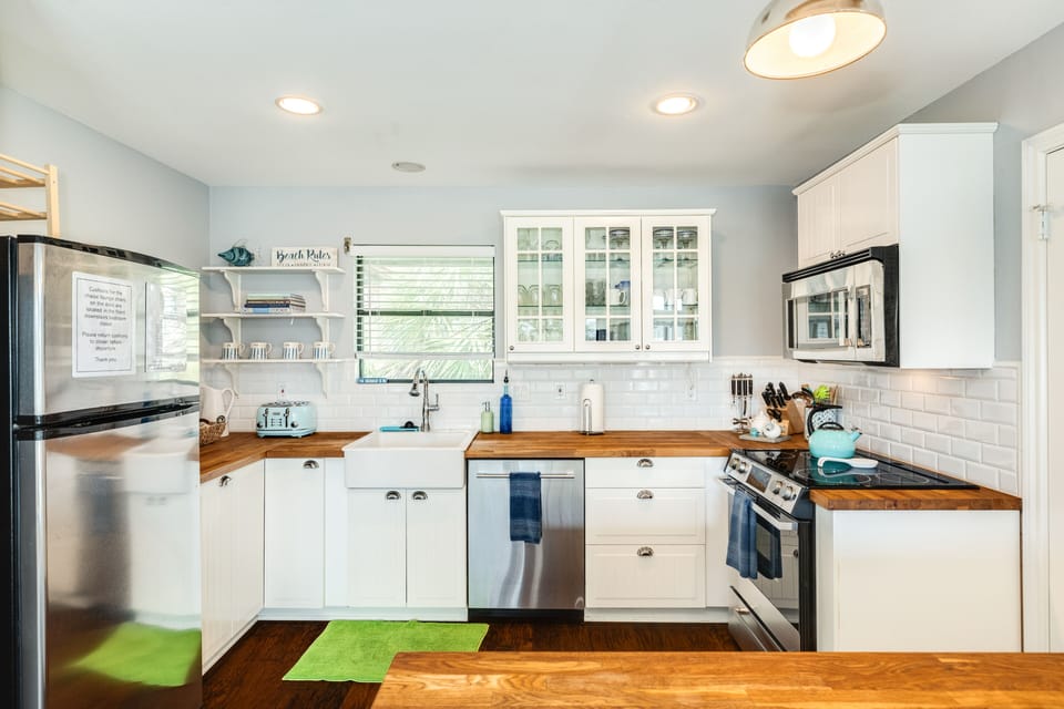 Fully equipped kitchen with stainless steel appliances