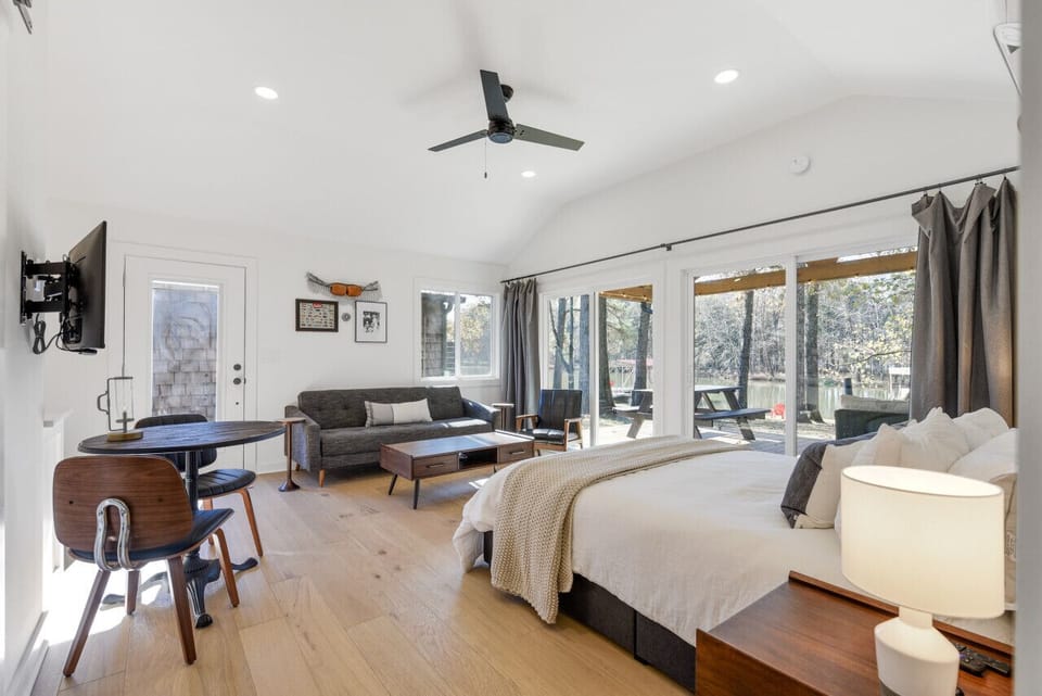 Open concept living/sleeping area with smart tv perfect for a cozy getaway