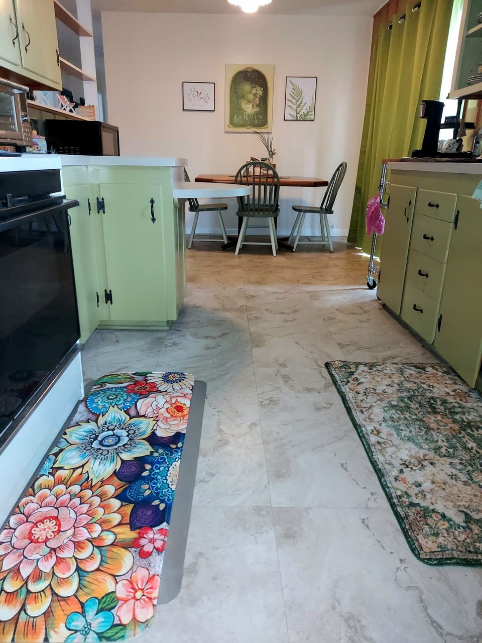 Kitchen has cushion mats for comfort