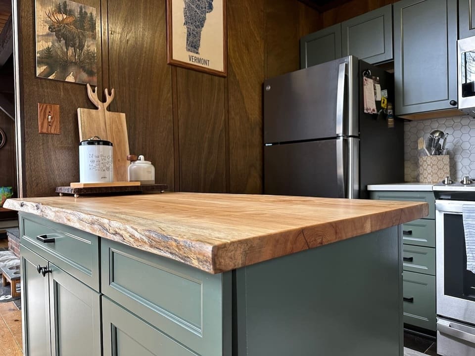 Maple live edge peninsula countertop by Vermont Live Edge just down the road!