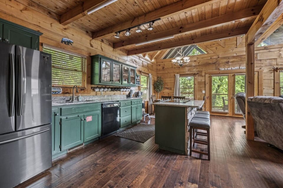 The fully equipped kitchen is designed with both convenience and style in mind