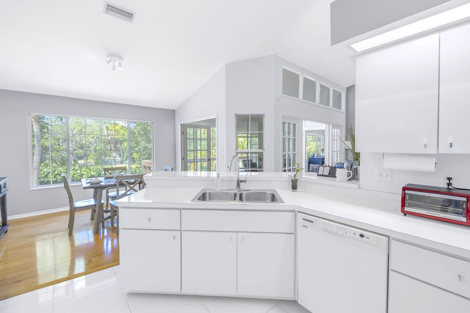Large kitchen with all major and minor appliances, and lots of counter space.