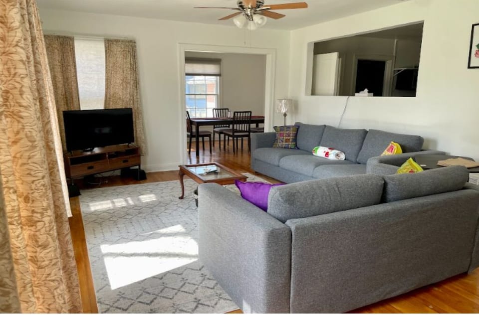Walk into the light-filled living room