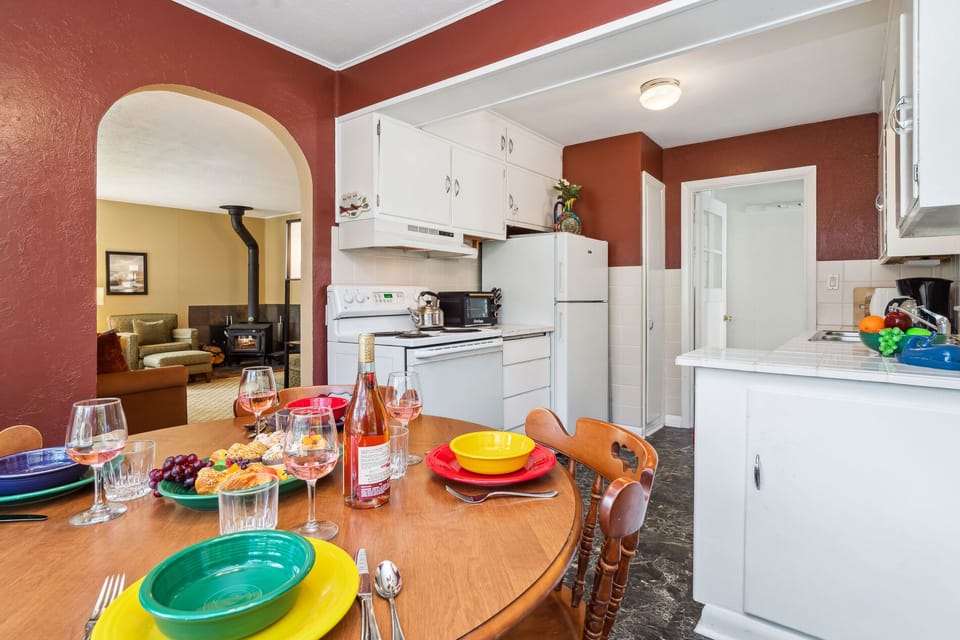 Dining room with seating for 6-Extra chairs in the garage. Open to the kitchen. -Sorry no dishwasher