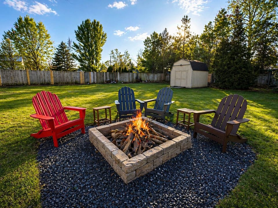 Our big firepit up close—perfect for s’mores at night