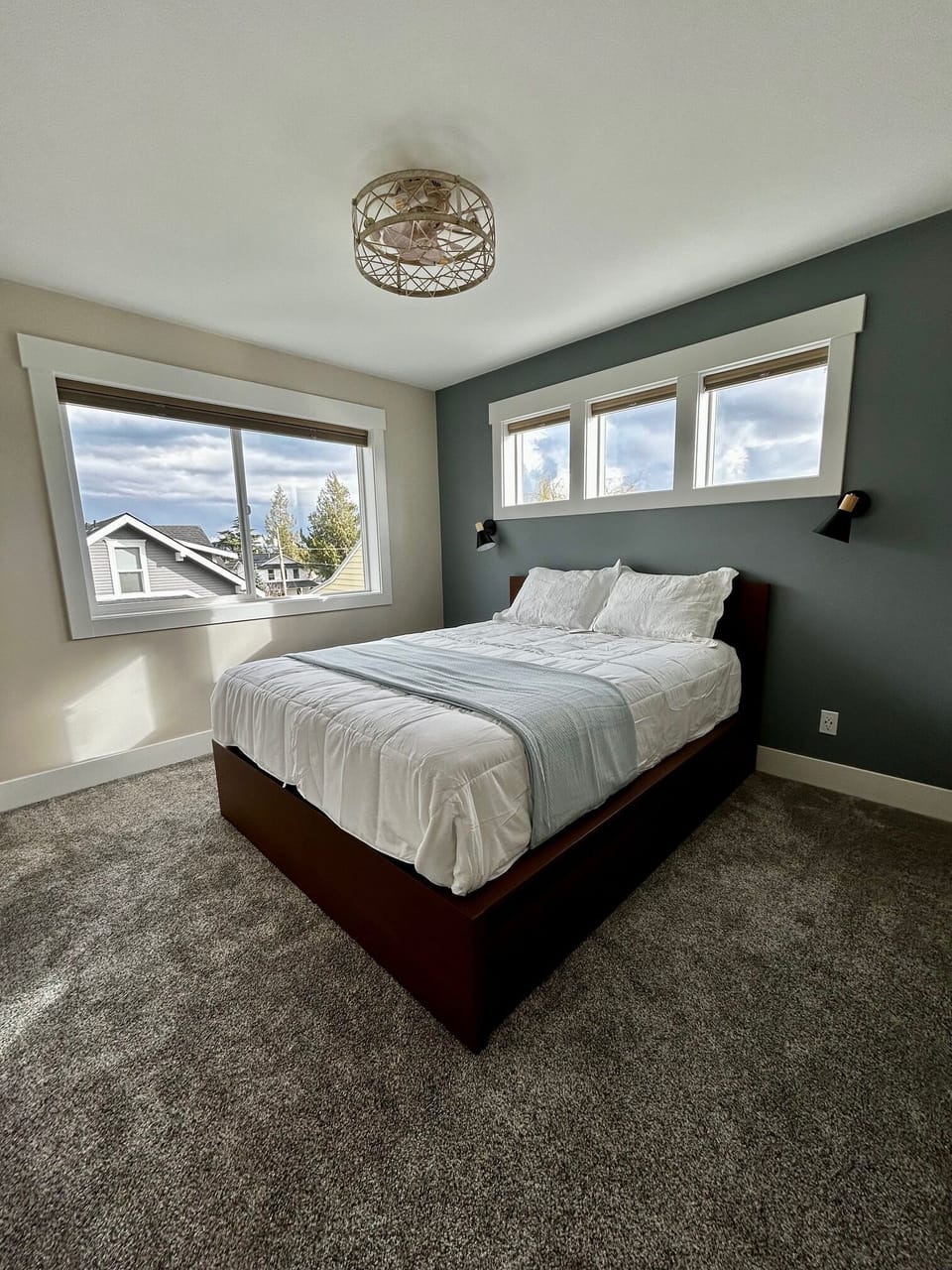 King size bed, ceiling fan, full closet and blackout shades