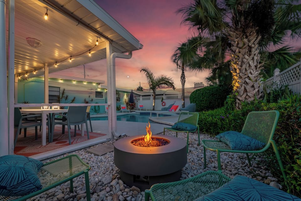 Cozy up by the firepit at sunset for an unforgettable evening.
