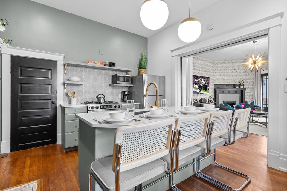 1st Floor: The kitchen on the first floor has stainless steel appliances.