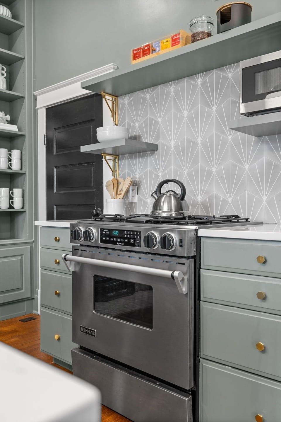 1st Floor: The kitchen on the first floor has stainless steel appliances.