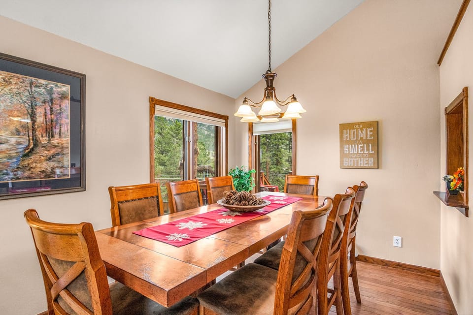 Enjoy every meal with a gorgeous view, Dining table seats 8.