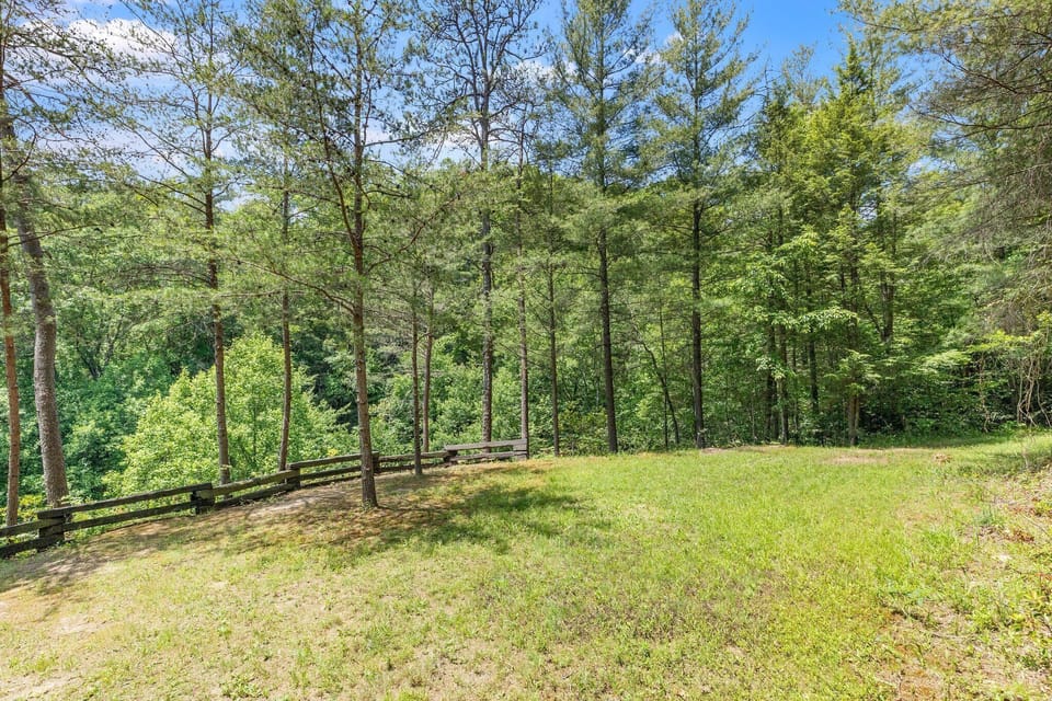 - Grassy open yard surrounded by forest for play or relaxation   - Private mountain escape perfect for outdoor games and picnics   - Breathe in the fresh forest air and enjoy the tranquil setting