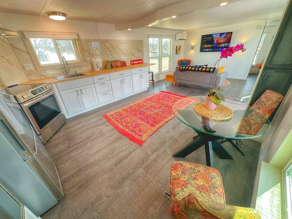 Large smart TV gives you entertainment from anywhere in the living area.