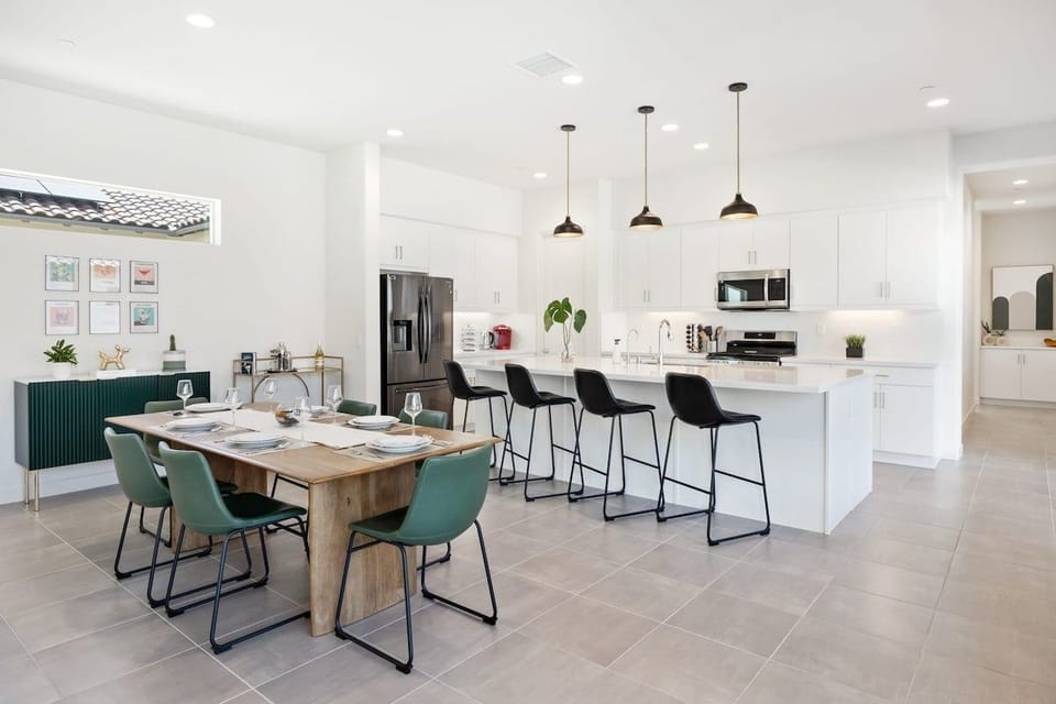 The kitchen and dining room sit together in one open space