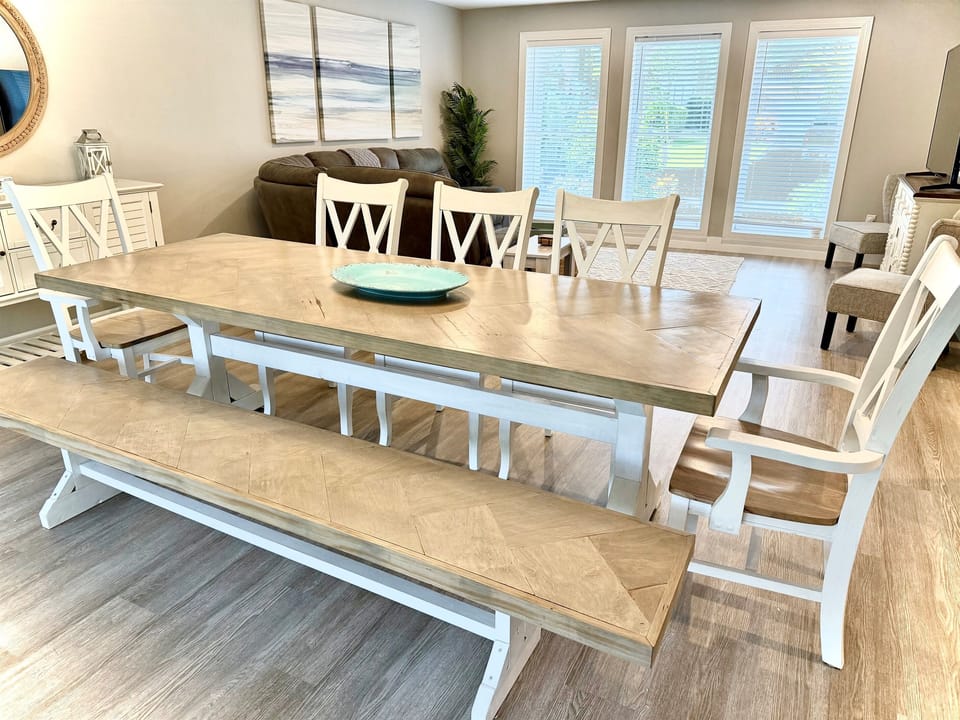 New dining room table with bench seating
