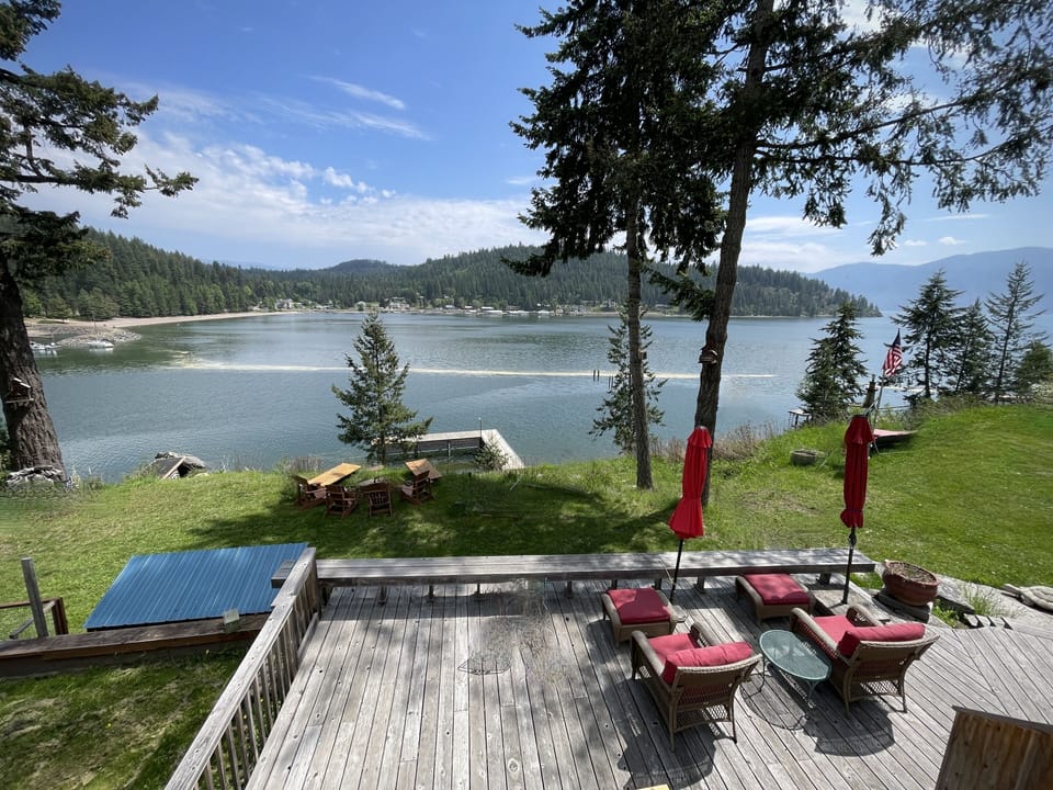 View of lower deck and fire pit. 