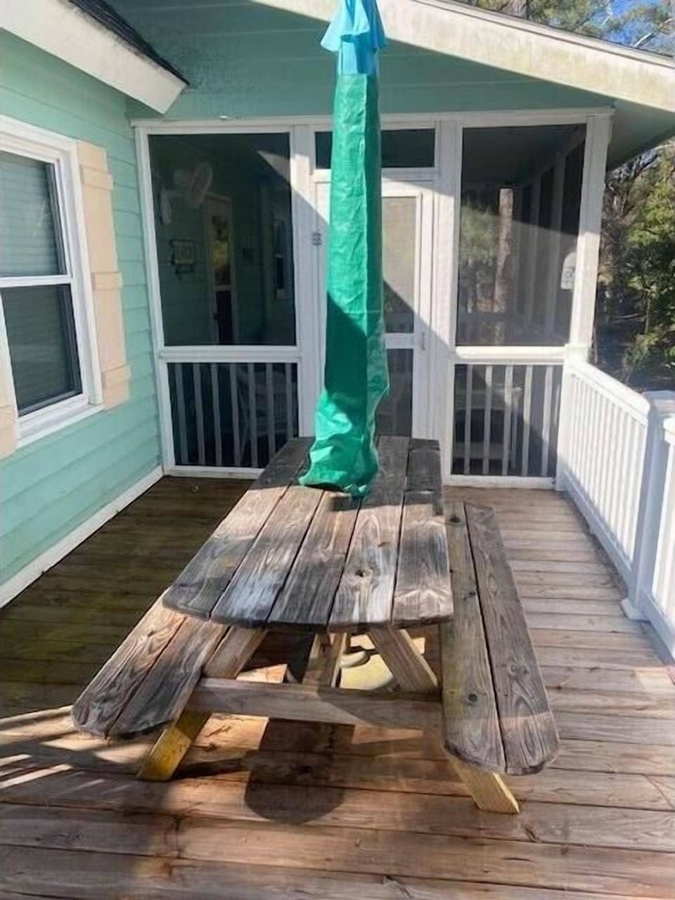 picnic table on deck