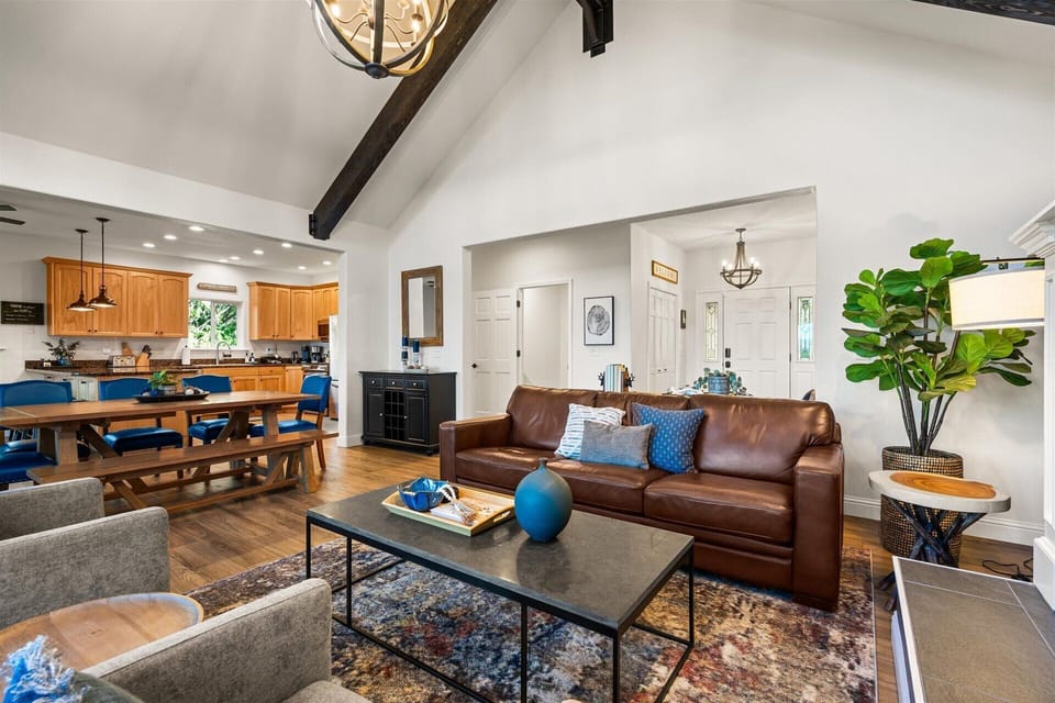 The great room provides plenty of space for the entire family to gather
