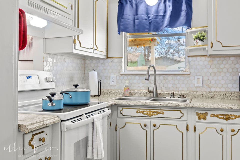 Fully stocked kitchen for cooking and meals.