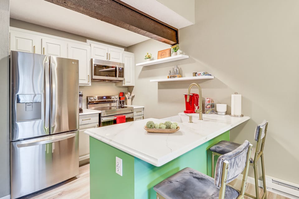 Kitchen | 1st Floor | Bar Seating | Keurig Coffee Maker | Cooking Basics