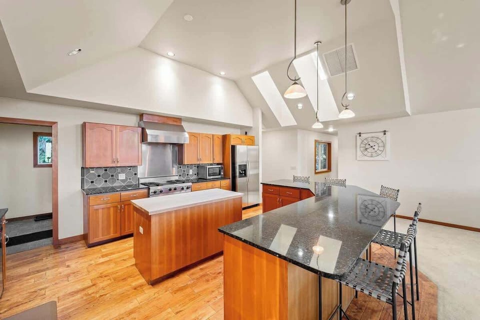 Spacious kitchen stocked for real cooking. Room to prep, serve, and clean easily.