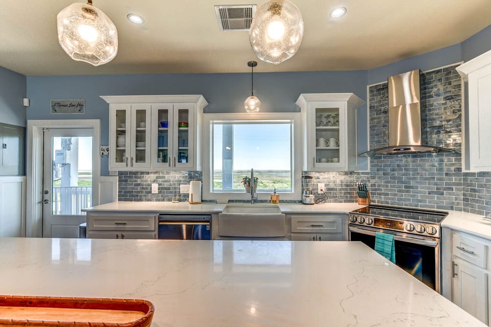 Kitchen Area has a large  Picture Window with views of Christmas Bay