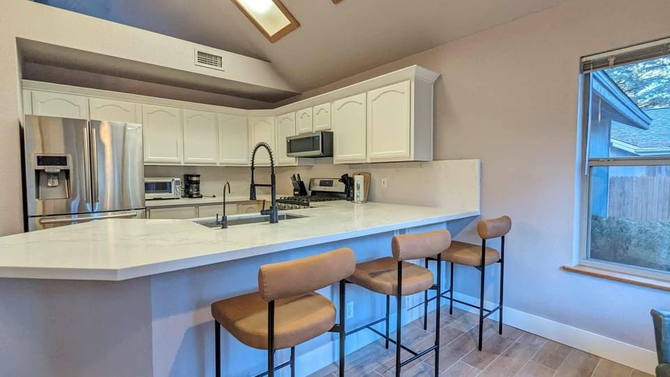 Counter seating and open kitchen
