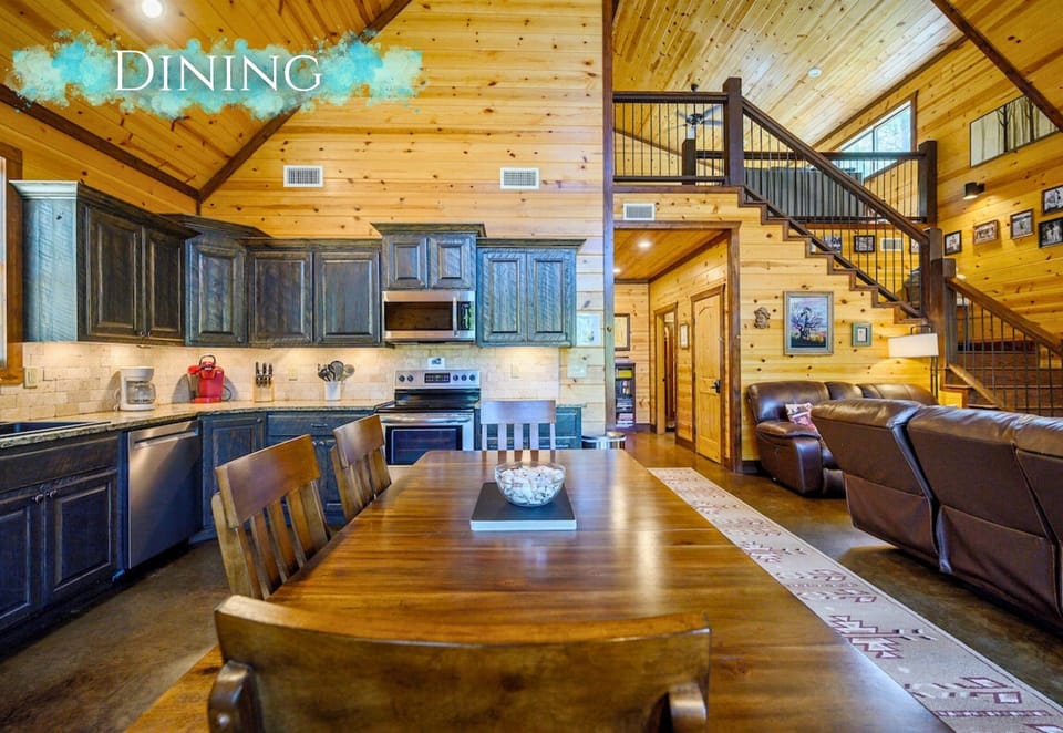 Feast your eyes and appetite in this open-concept dining area, a perfect blend of cabin coziness and modern amenities