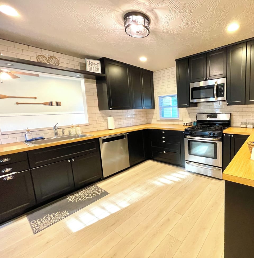 Fully stocked, large kitchen to accommodate all your cooking and baking needs.