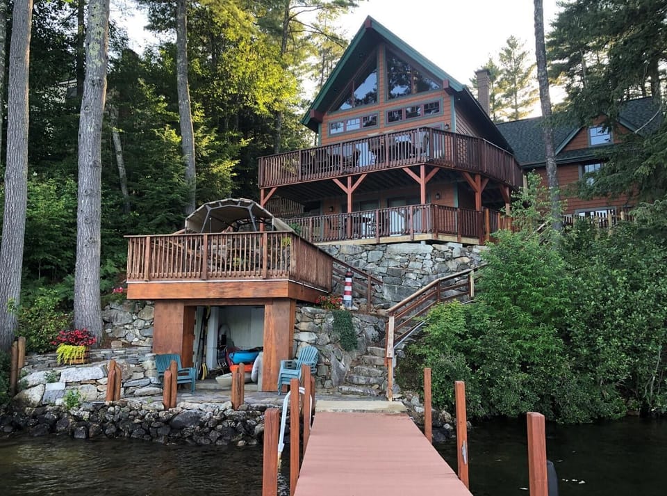 dock, seating, deck and lake side of home