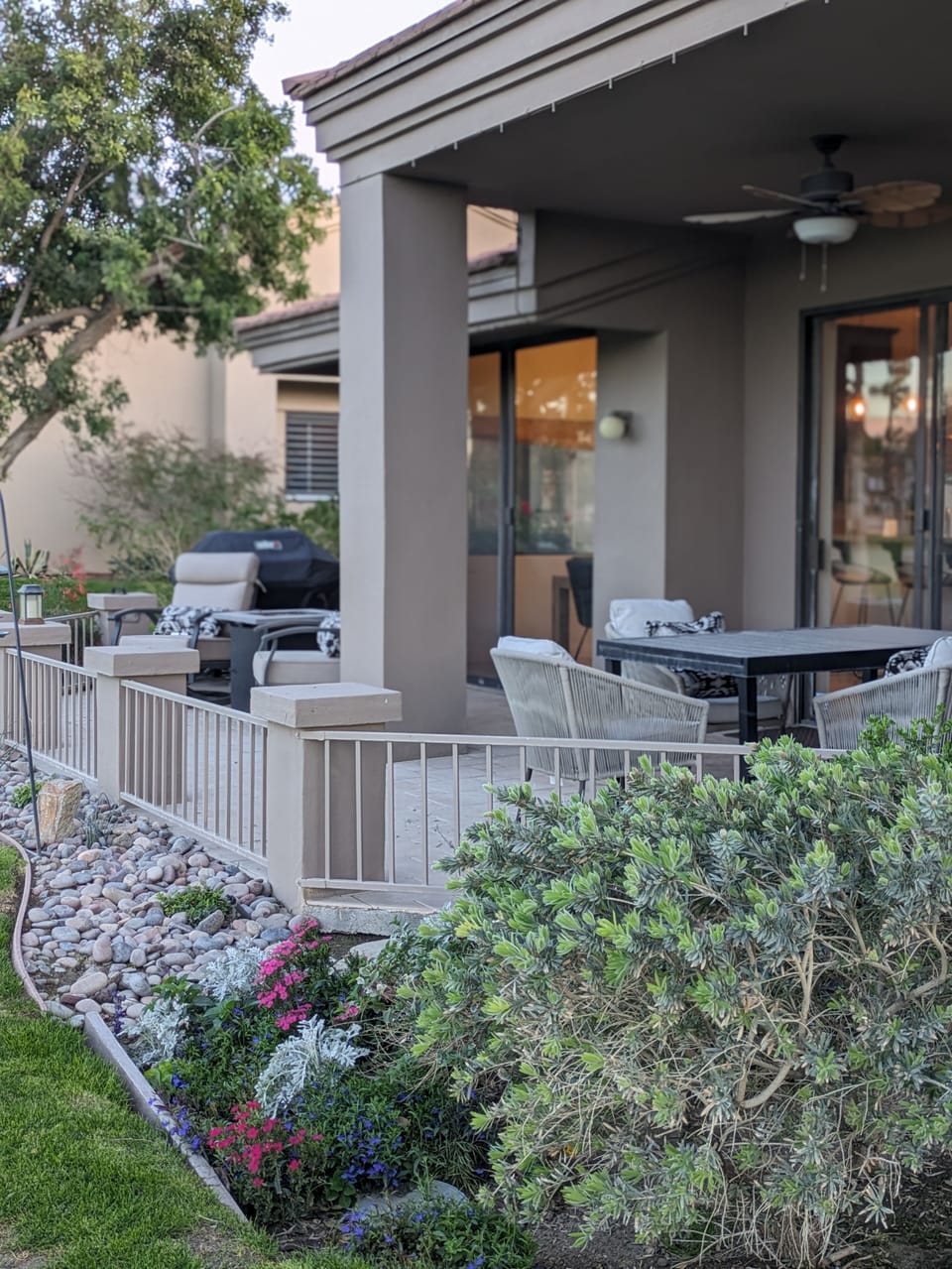 Enclosed front patio end unit.
